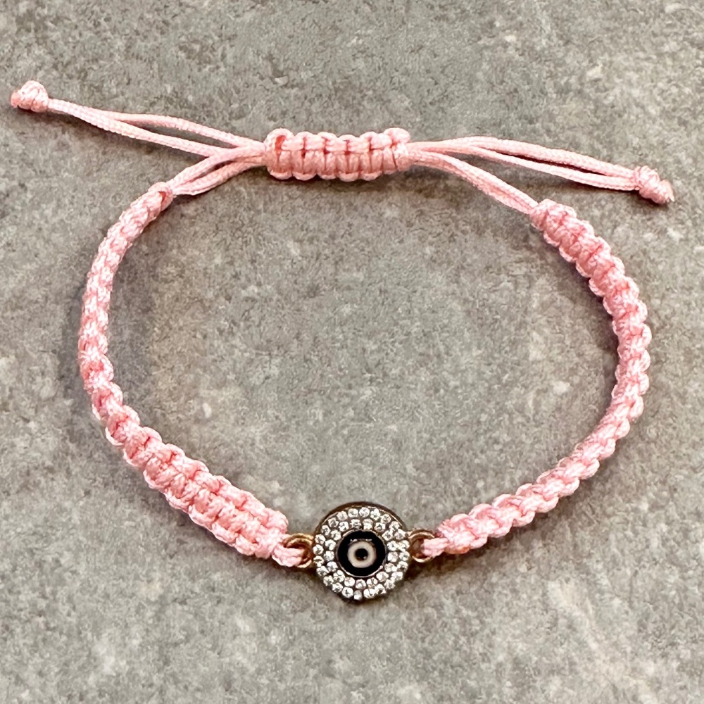 Evil Eye Braided Cord Bracelet Pink Adjustable